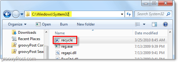 laita roskakori Windows 7 system32-kansioon