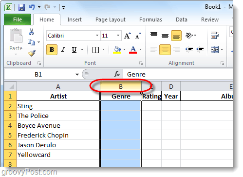 seleccione una columna de celda en excel