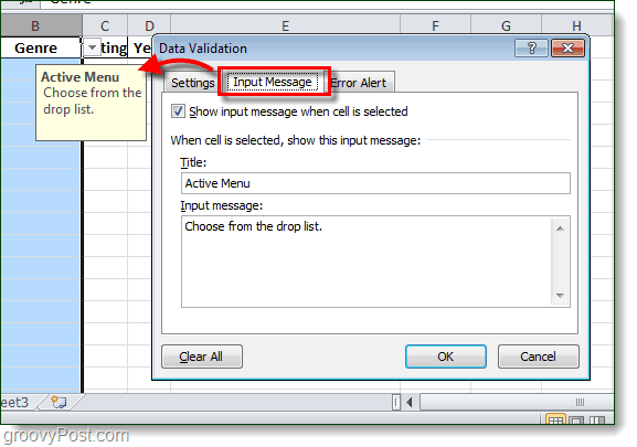 dropmenu excel 2010 alertas pop-up