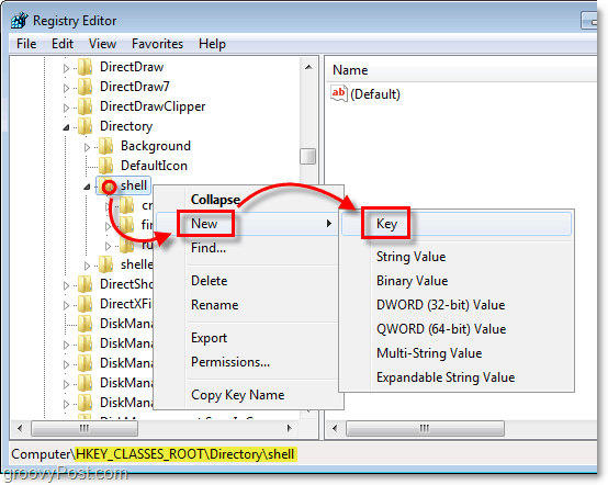 στο πλαίσιο του HKEY_CLASSES_ROOTDirectoryshell δημιουργήστε ένα νέο κλειδί