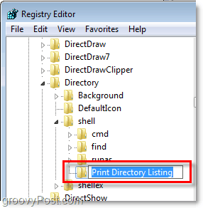 ονομάστε το νέο κλειδί Print Directory Listing