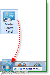 Windows 7スクリーンショット-マスターコントロールパネルをドラッグしてメニューを開始