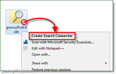 faceți clic dreapta pe desktop și apoi faceți clic pe fișierul OSDX care este un conector de căutare, apoi faceți clic pe Create connector de căutare pentru Windows 7