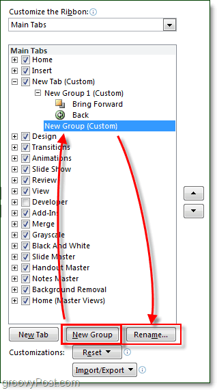 कार्यालय 2010 में रिबन में टैब और समूहों का नाम बदलना