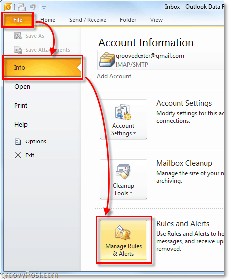 gerenciar regras e alertas no Outlook 2010