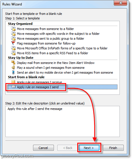 aplicar regra às mensagens enviadas no Outlook 2010