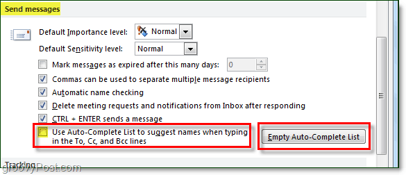 dezactivați completarea automată în Outlook 2010 și ștergeți memoria cache completă automată