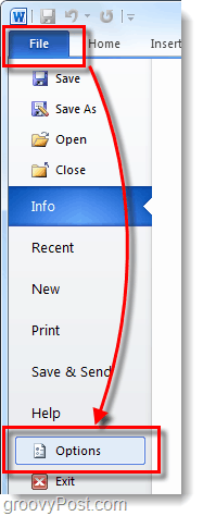 słowo Opcje pliku słowo 2010