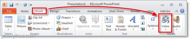 أدخل مقطع فيديو في PowerPoint 2010