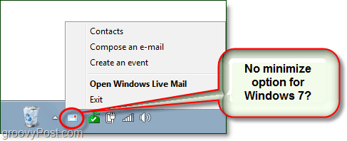 como minimizar o email ao vivo na bandeja do sistema no Windows 7