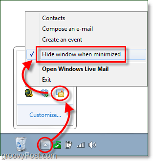 skrýt okno, když je minimalizováno pro živou poštu