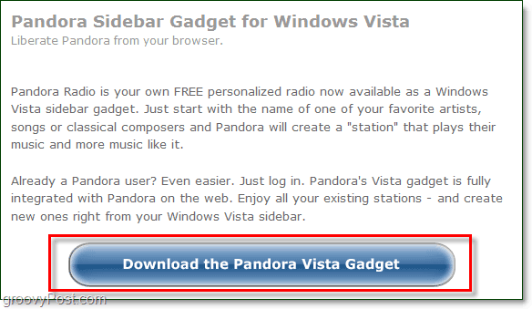 ladda ner Pandora-gadgeten Windows 7