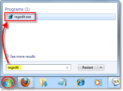 Ouvrez regedit dans Windows 7