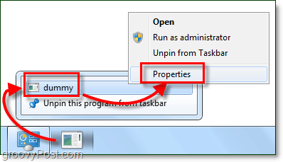 ajustar las propiedades de acceso directo de la barra de tareas windows 7