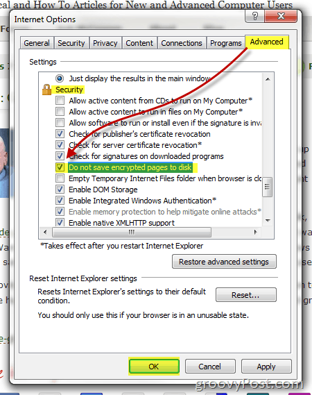 IE 8 Spara inte krypterade sidor på disken