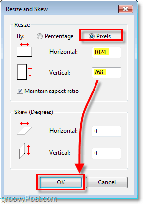 configure manualmente el tamaño de su imagen de Windows 7 usando paint y la opción de píxeles