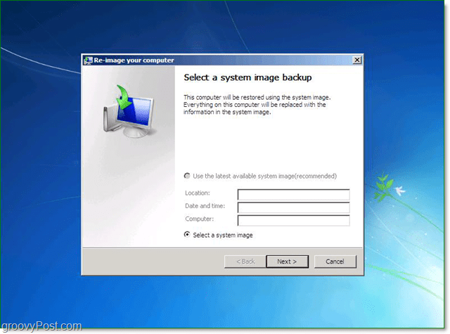 เลือกการสำรองอิมเมจระบบ Windows 7 ของคุณ