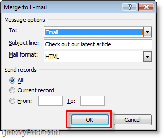 потврдите и кликните ОК да бисте послали масовну е-пошту прилагођених е-порука