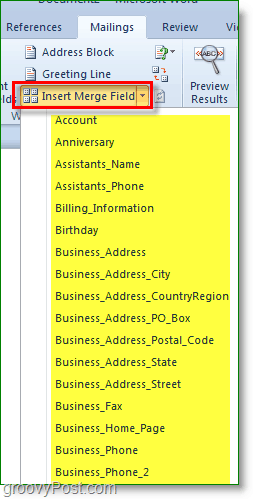 ภาพหน้าจอของ Outlook 2010 - แทรกเขตข้อมูลที่กำหนดเองเพิ่มเติมได้หรือไม่ก็ได้