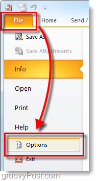 आउटलुक 2010 फ़ाइल विकल्प
