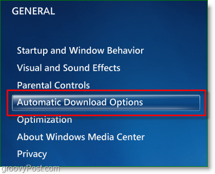 Windows 7 Media Center-자동 다운로드 옵션 클릭