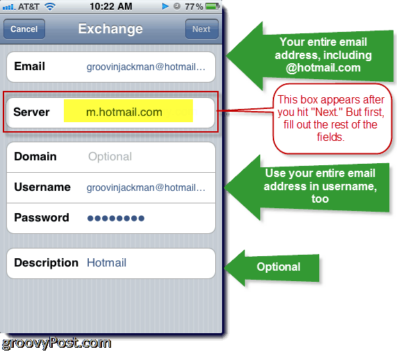 Hotmail Exchange ActiveSync toevoegen aan iPhone