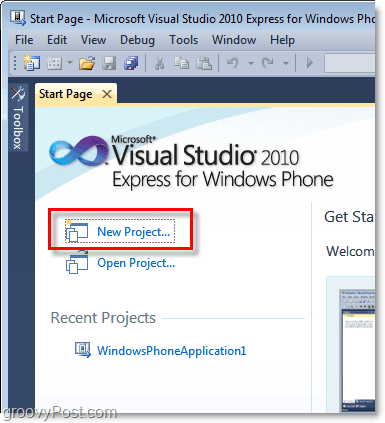 отворете нов проект за визуално студио Windows Phone 7