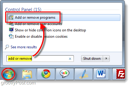 विंडोज 7 में प्रोग्राम जोड़ें या निकालें
