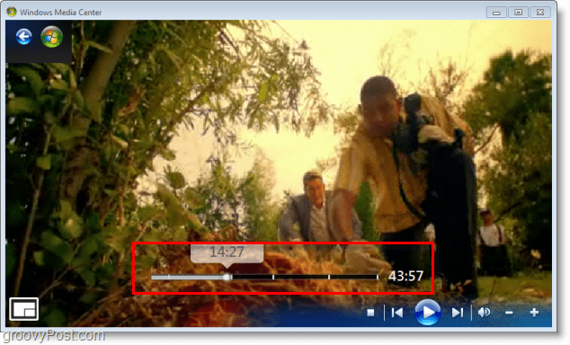 Windows 7 Media Center - hızlıca geri gitmek veya hızlı geri almak için kaydırma çubuğunu kullanın