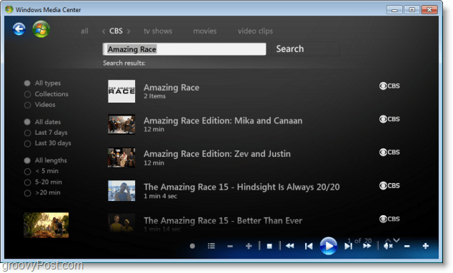 Windows 7 Media Center - en sevdiğiniz şovlar için nasıl serach
