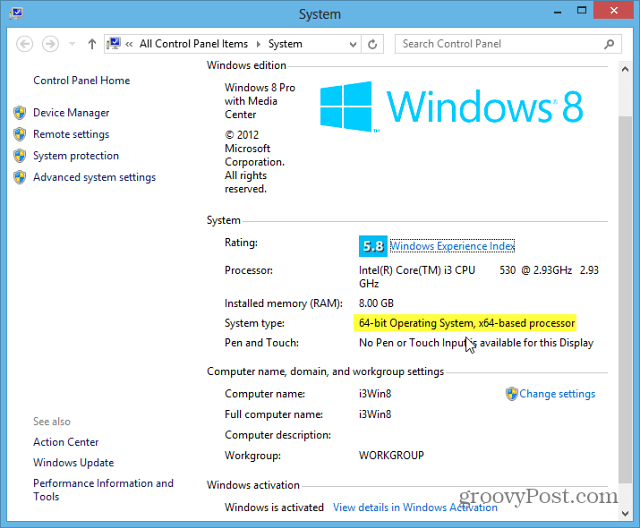 Windows 8システムタイプ