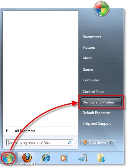 iš „Windows 7“ meniu Pradėti eikite į įrenginį ir spausdintuvus