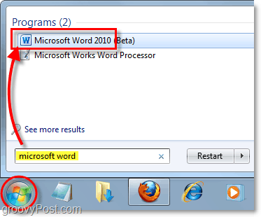 Windows 7'de microsoft word 2010'u başlatın