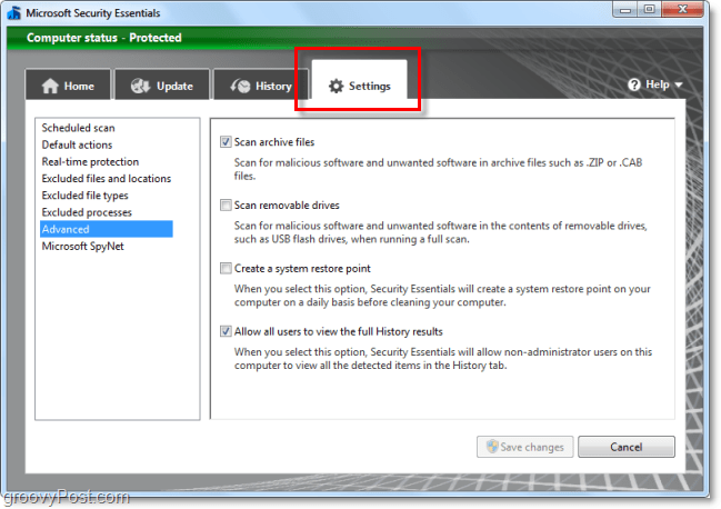 microsoft security essentials 2.0 beta gelişmiş ayarları