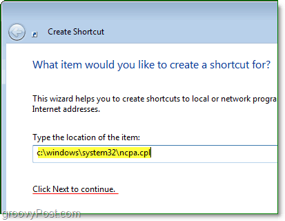 c : windows system32ncpa.cpl을 파일 경로로 사용하여 네트워크 연결을 빠르게 엽니 다.