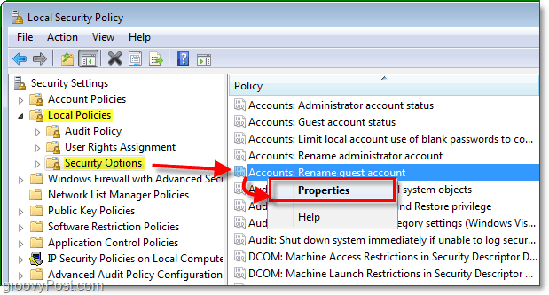 ako zmeniť názov účtu hosťovského účtu v systéme Windows 7 prostredníctvom miestnej bezpečnostnej politiky