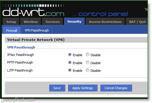 povolte průchod vpn na routeru