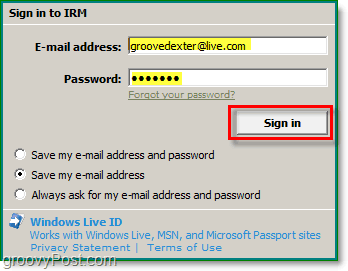 пријавите се у Виндовс Ливе користећи Оффице Оутлоок 2010