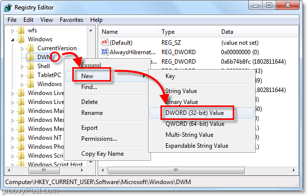 hozzon létre egy új dwm dword kulcsot a Windows 7 rendszerben