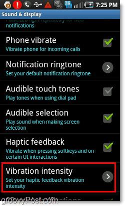 juster haptisk tilbakemelding styrke og intensitet på Android