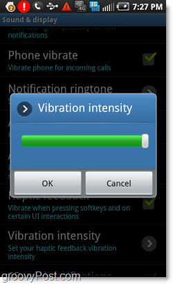 haptisk feedback vibrationsintensitet