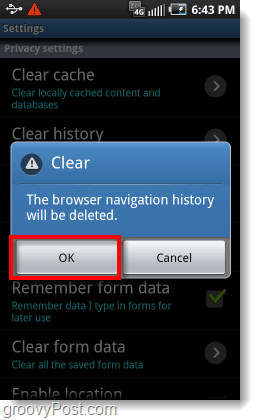 ยืนยันการลบประวัติการนำทางบนเบราว์เซอร์โทรศัพท์ Android