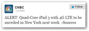 Annonce Twitter CNBC ipad 3