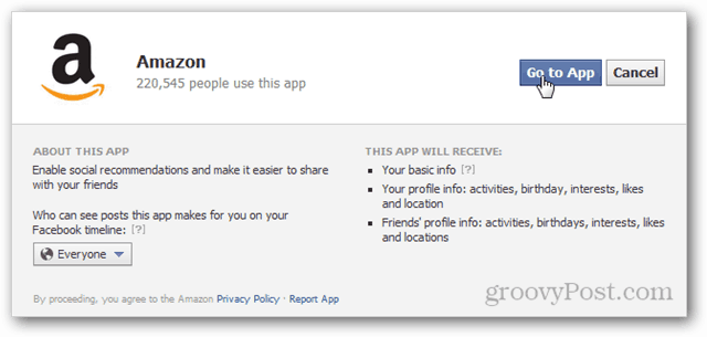 amazon povolení aplikace Facebook