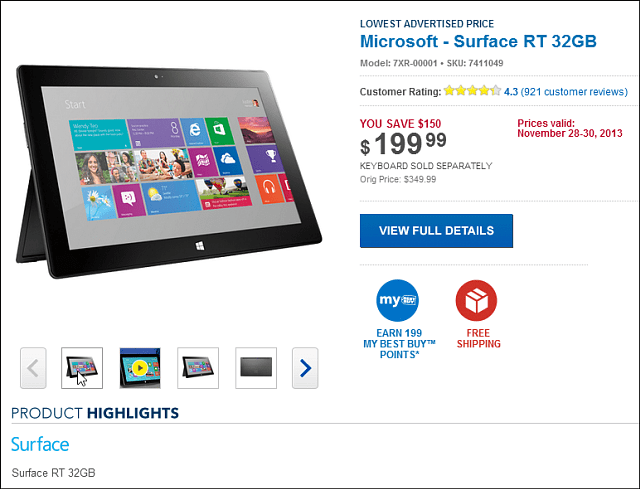 Meilleure offre Black Friday: Microsoft Surface RT 32 Go, 199 $