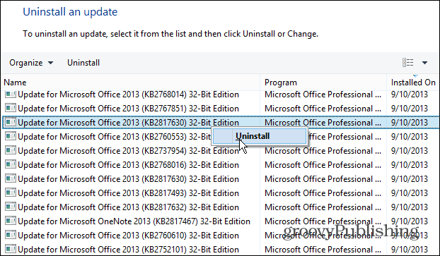 dezinstalați Update dezinstalați Update
