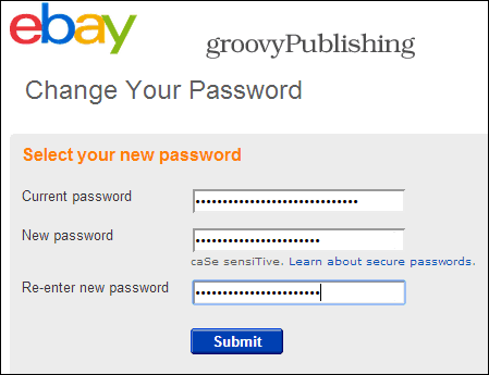eBay לשנות את הגדרות חשבון הסיסמה סיסמת מידע אישי 2