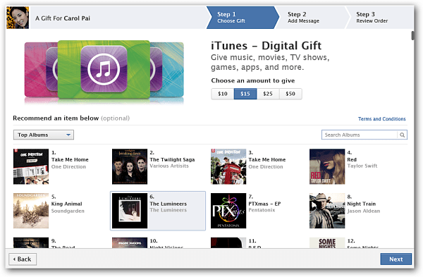 Facebook-brugere kan nu give iTunes-gaver