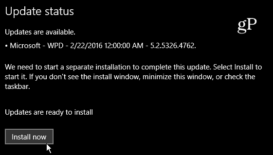 Rett den opdaterede og nyligt trukket Windows 10 WPD driveropdatering