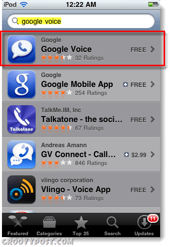 İpod veya ipad için uygulama mağazasında Google Voice